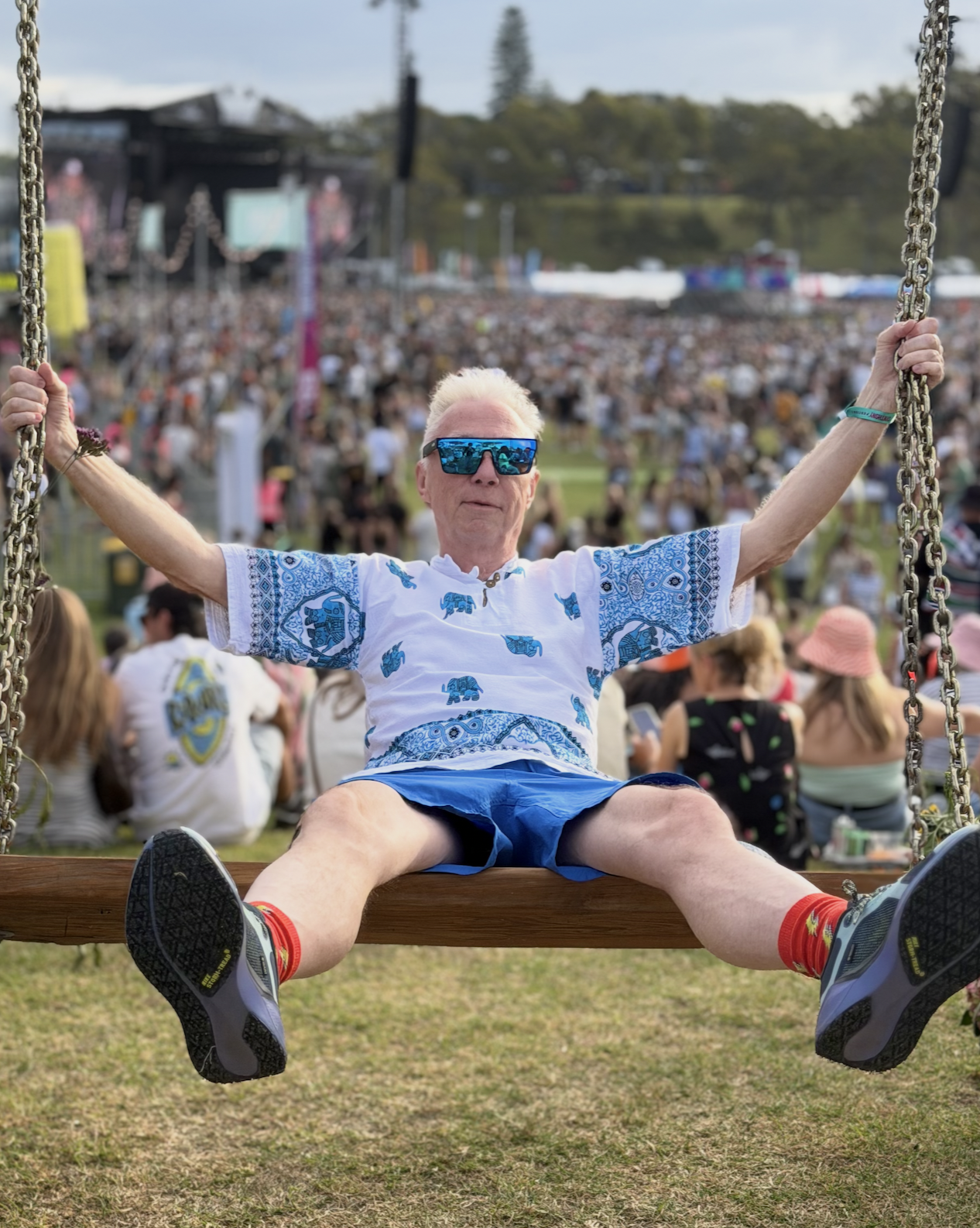 Dr John Walker enjoying a large swing, an image of balance, movement and confidence